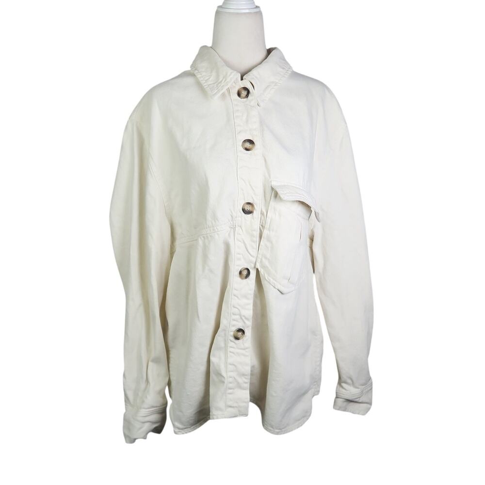 Zara Cream Cotton Button Front Shirt Jacket Womens XL